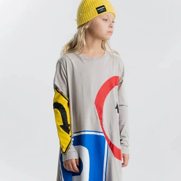 nununu way 360 dress girl's dress road signs printed 100% cotton - Picture 3 of 10